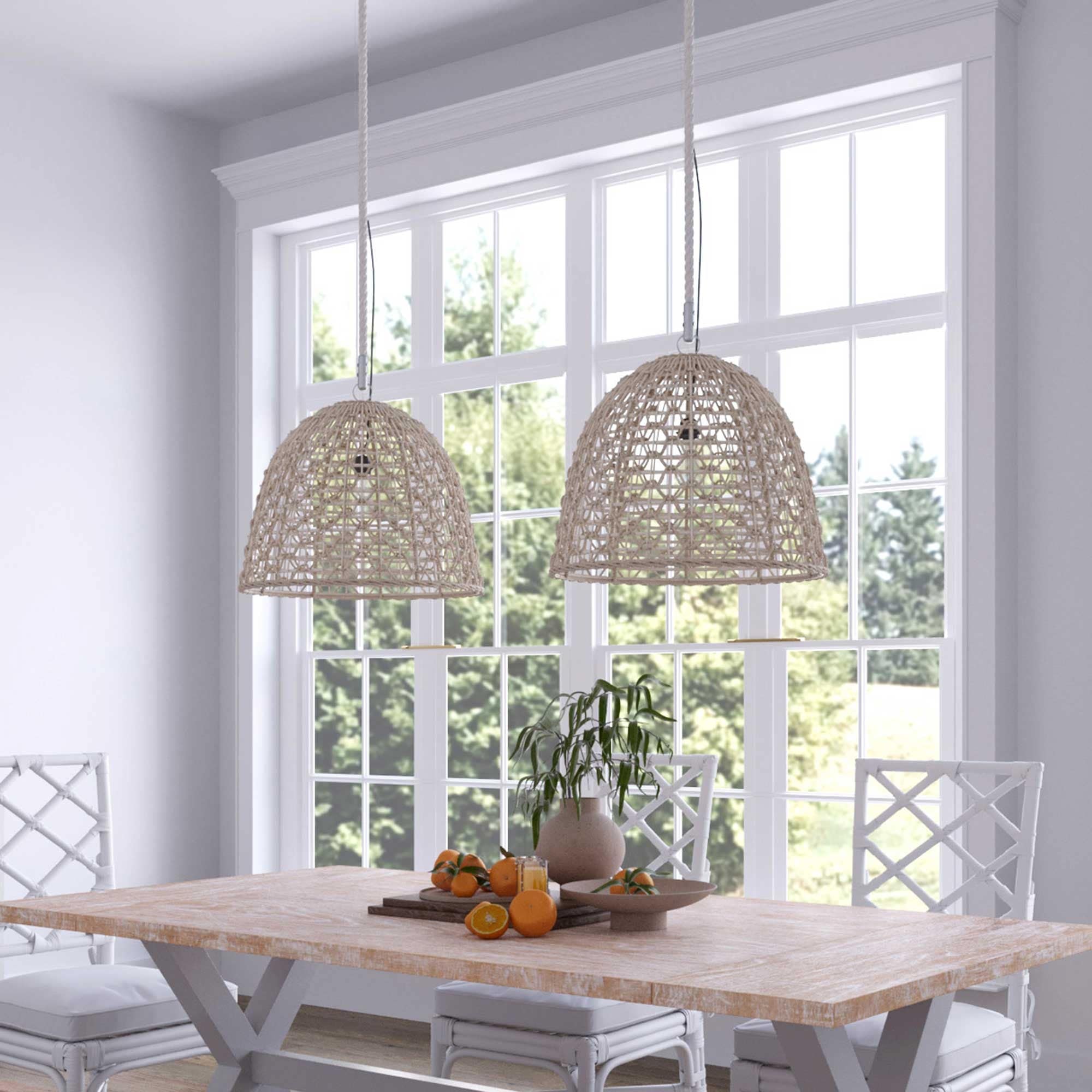 East At Main Ensley Open Weave Woven Pendant White Wash 20X20X17 20 X 20 X 17