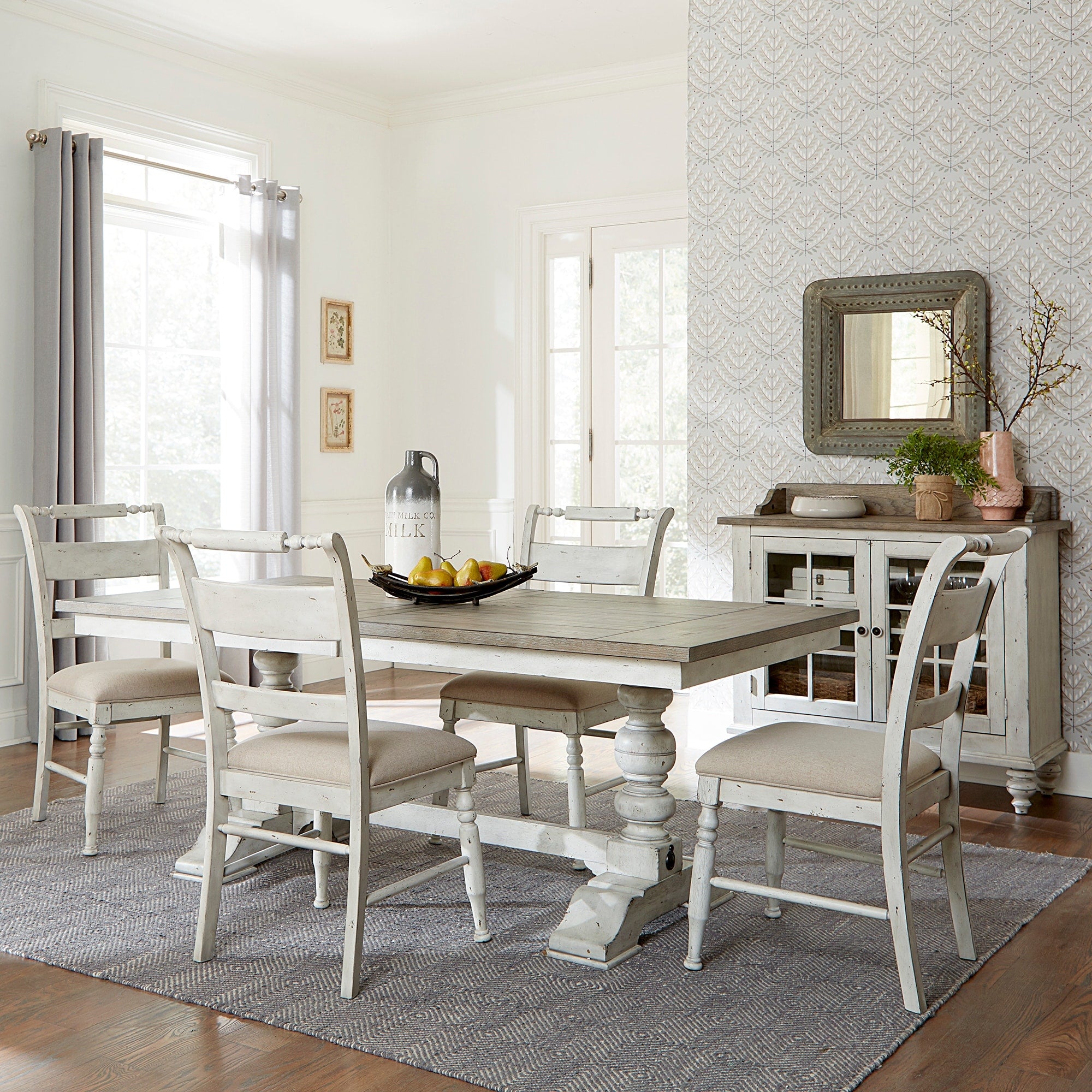 Whitney Antique Linen 5 Piece Trestle Table Set