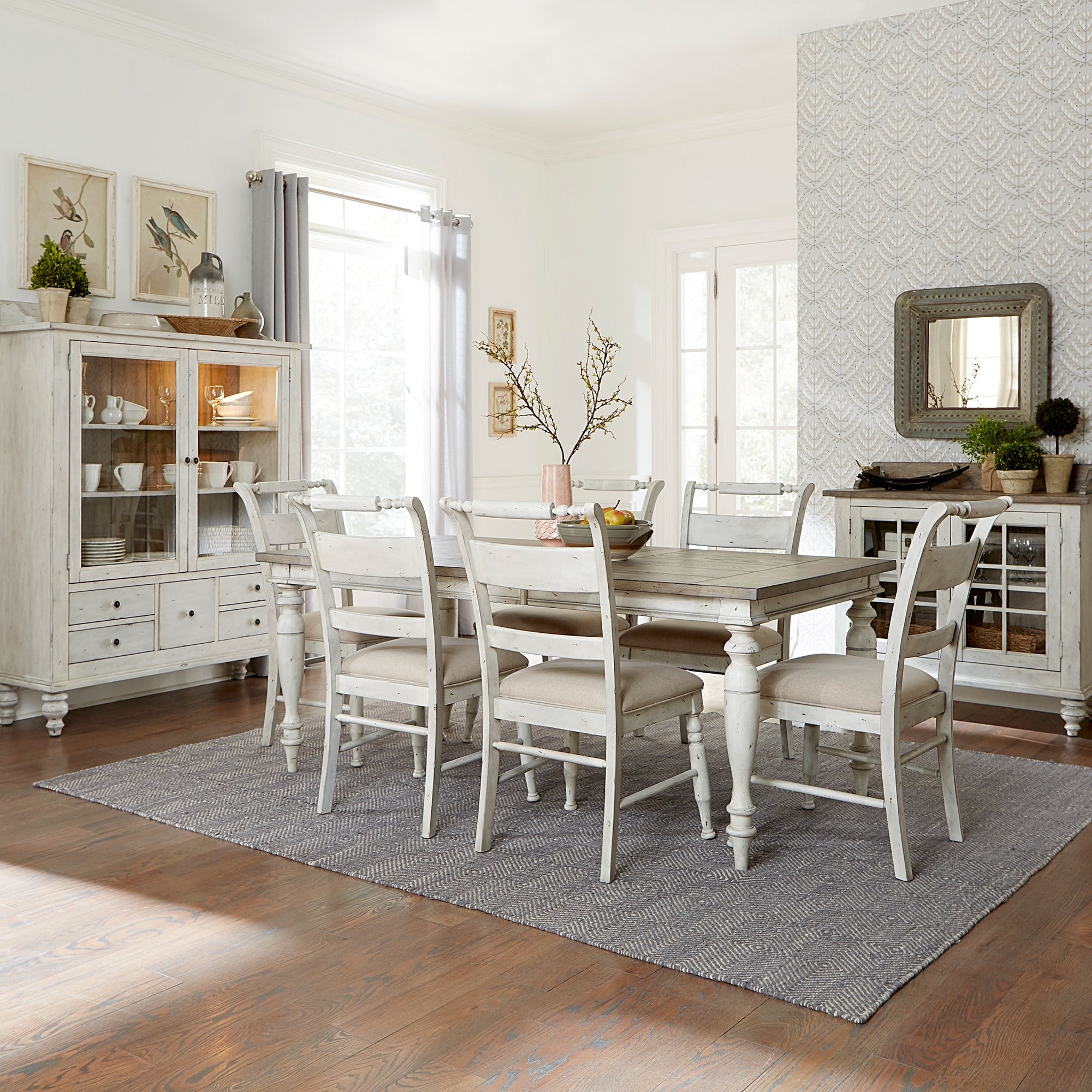 Whitney Antique Linen 7 Piece Rectangular Table Set