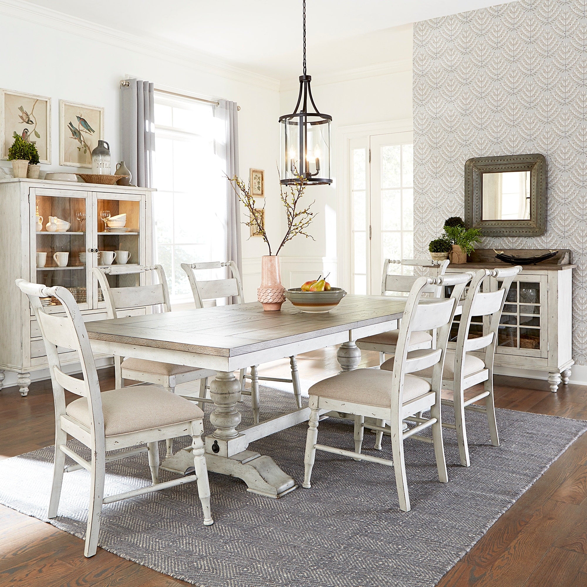 Whitney Antique Linen 7 Piece Trestle Table Set