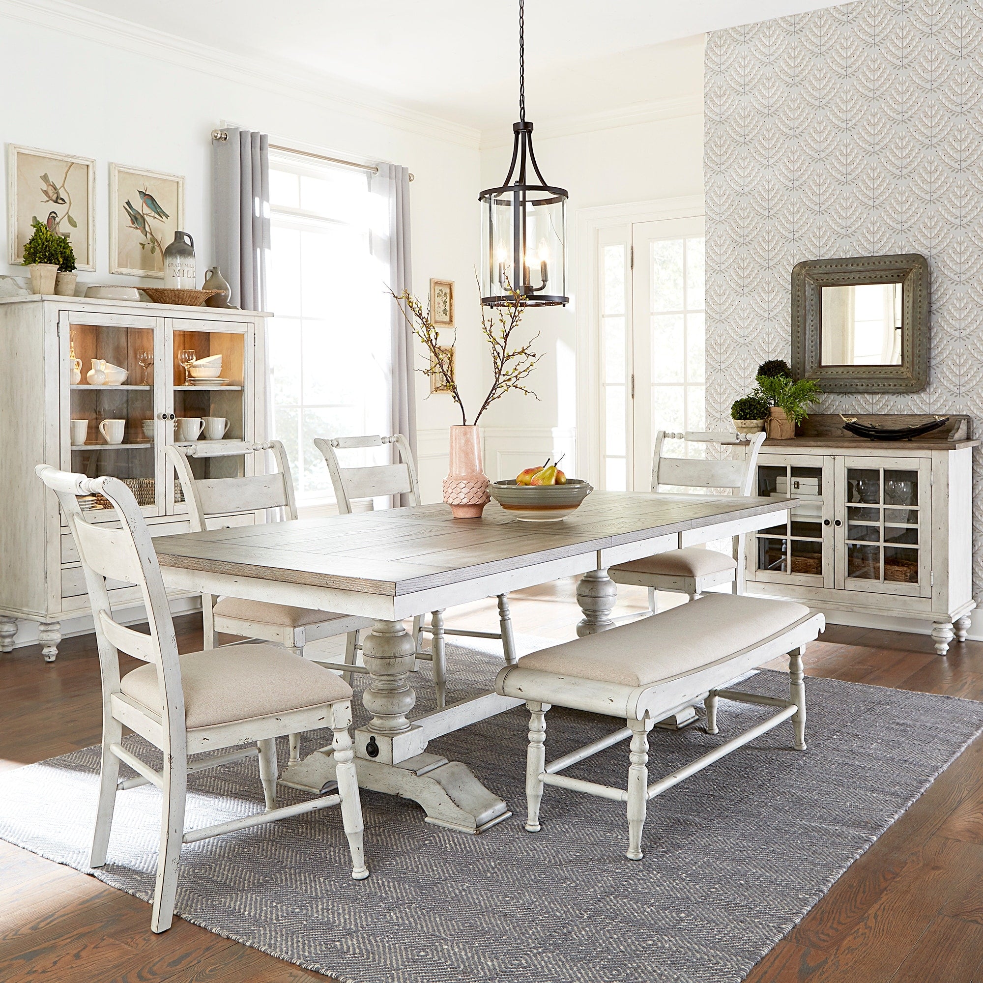 Whitney Antique Linen 6 Piece Trestle Table Set