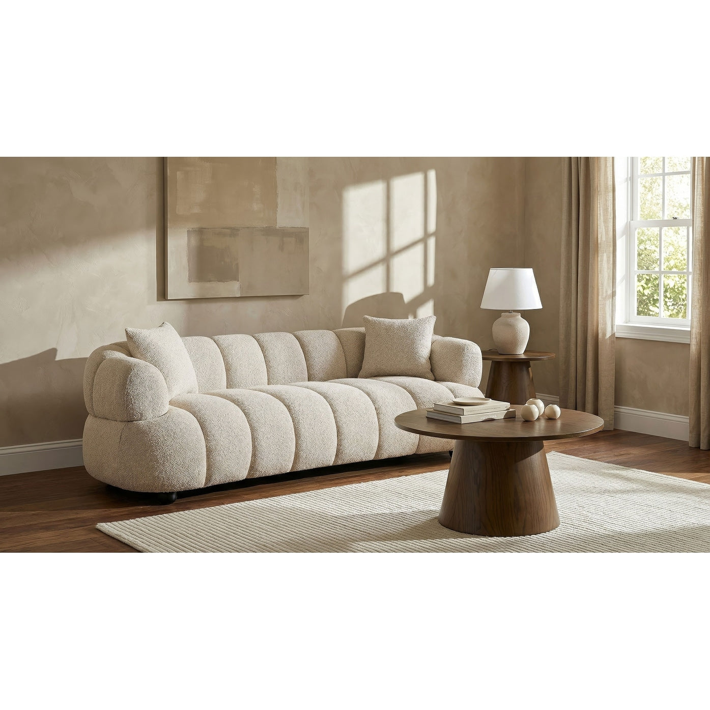 Whitney Contemporary Channel Tufted Boucle Upholstered Sofa