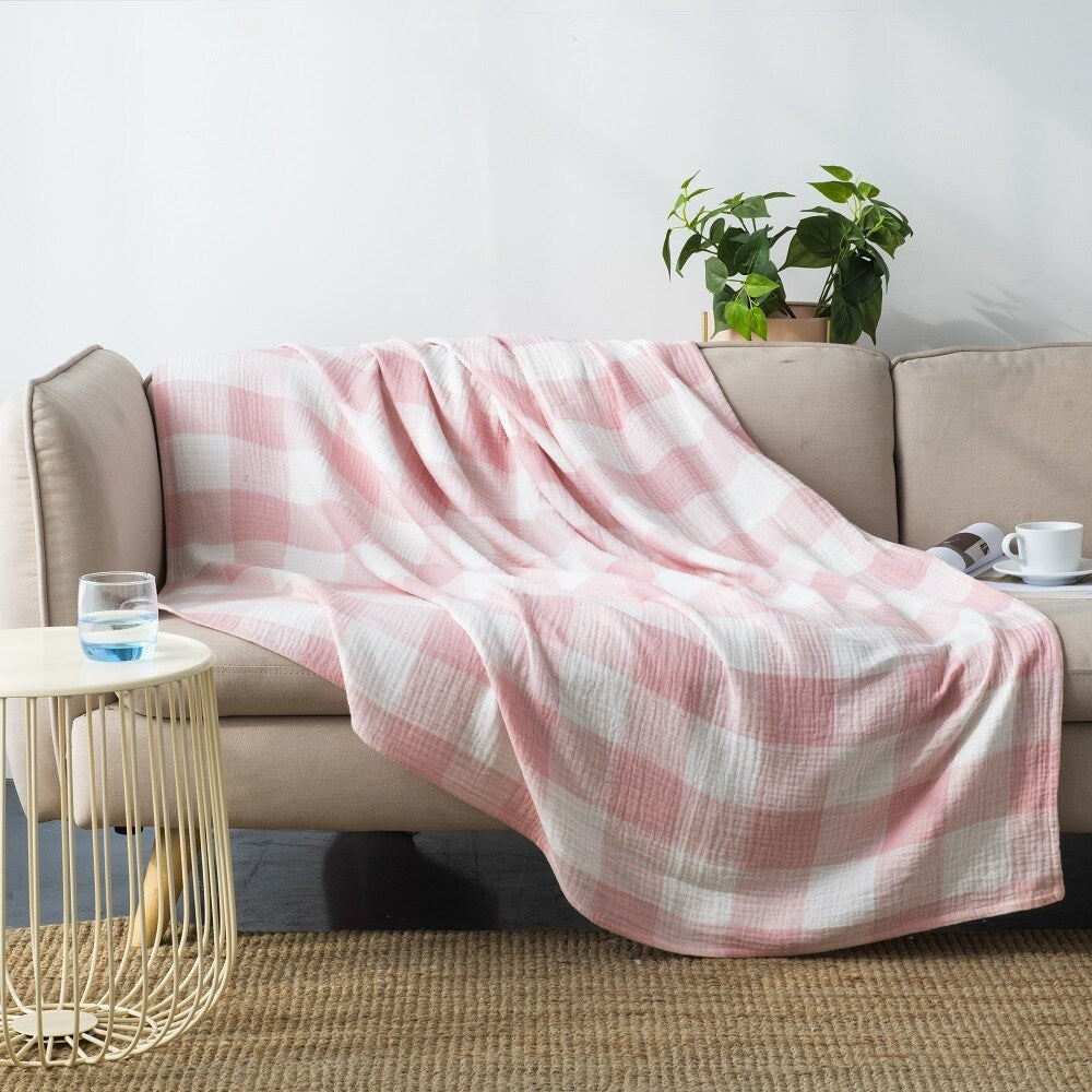 Cotton Muslin Throw Blanket Reversible Check.