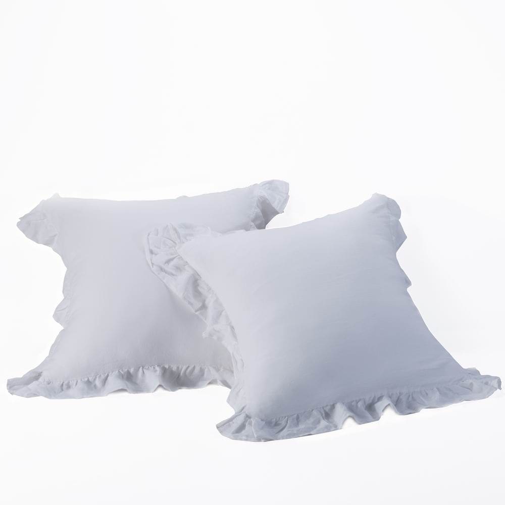 Wholelinens Washed Linen Euro Pillow Shams Ruffle Style.