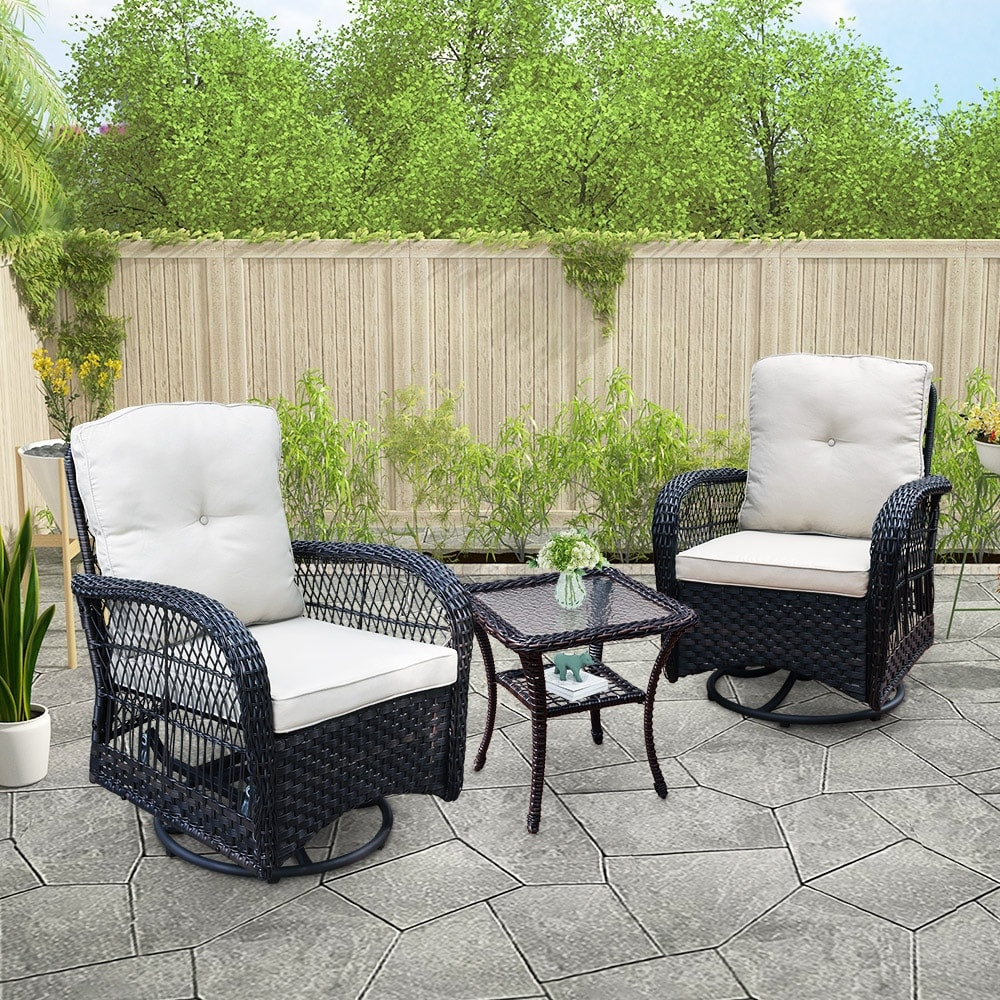 Havenside Home 3 Piece Wicker Swivel Conversation Set