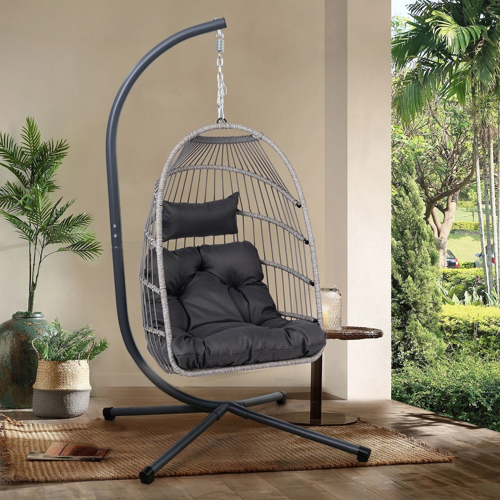 Wicker Egg Hanging Chair With Stand For Patio Indoor Outdoor 24.4