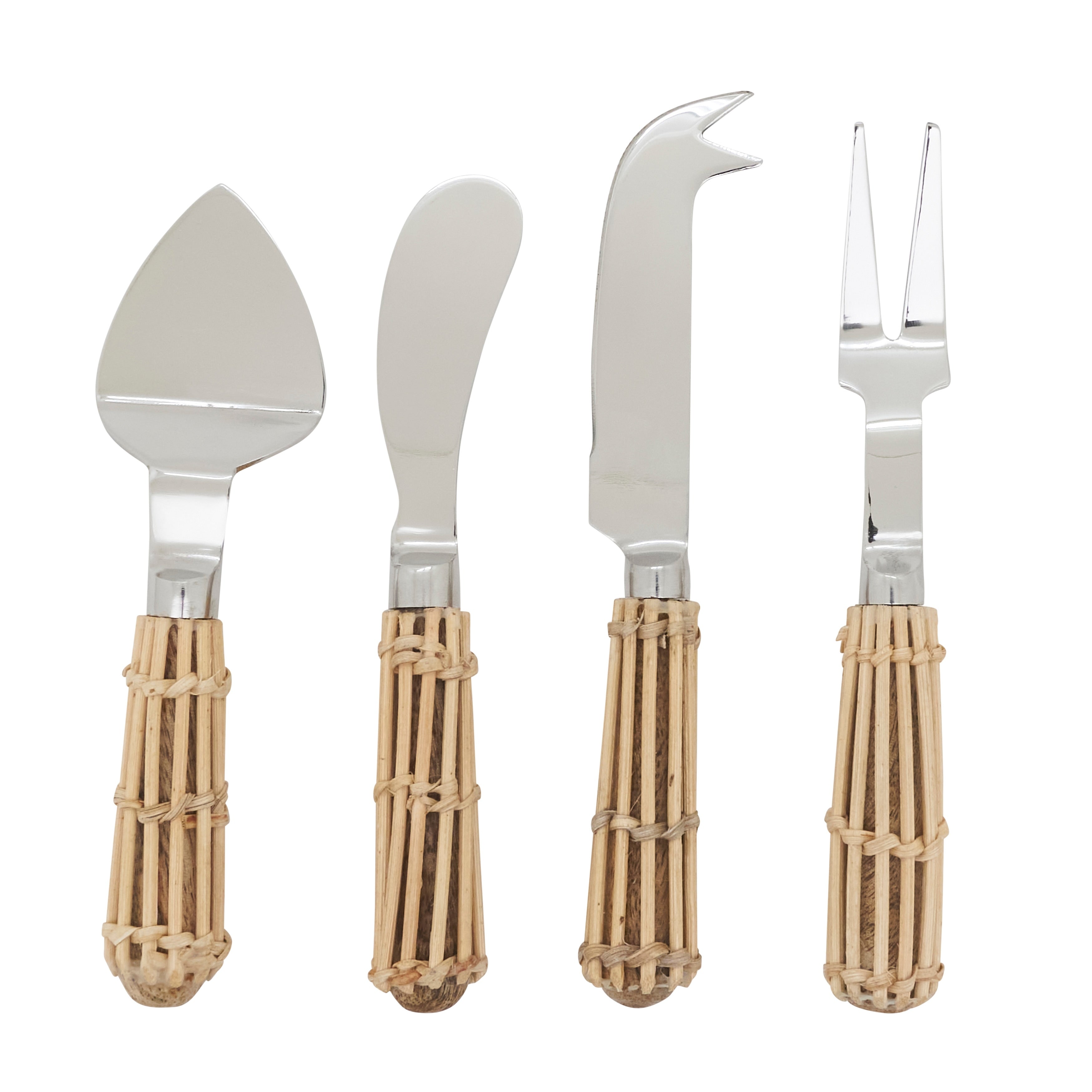 Wicker Handle Cheese Knife Set Stainless Steel Entertaining Tools For Cheese Boards Appetizers