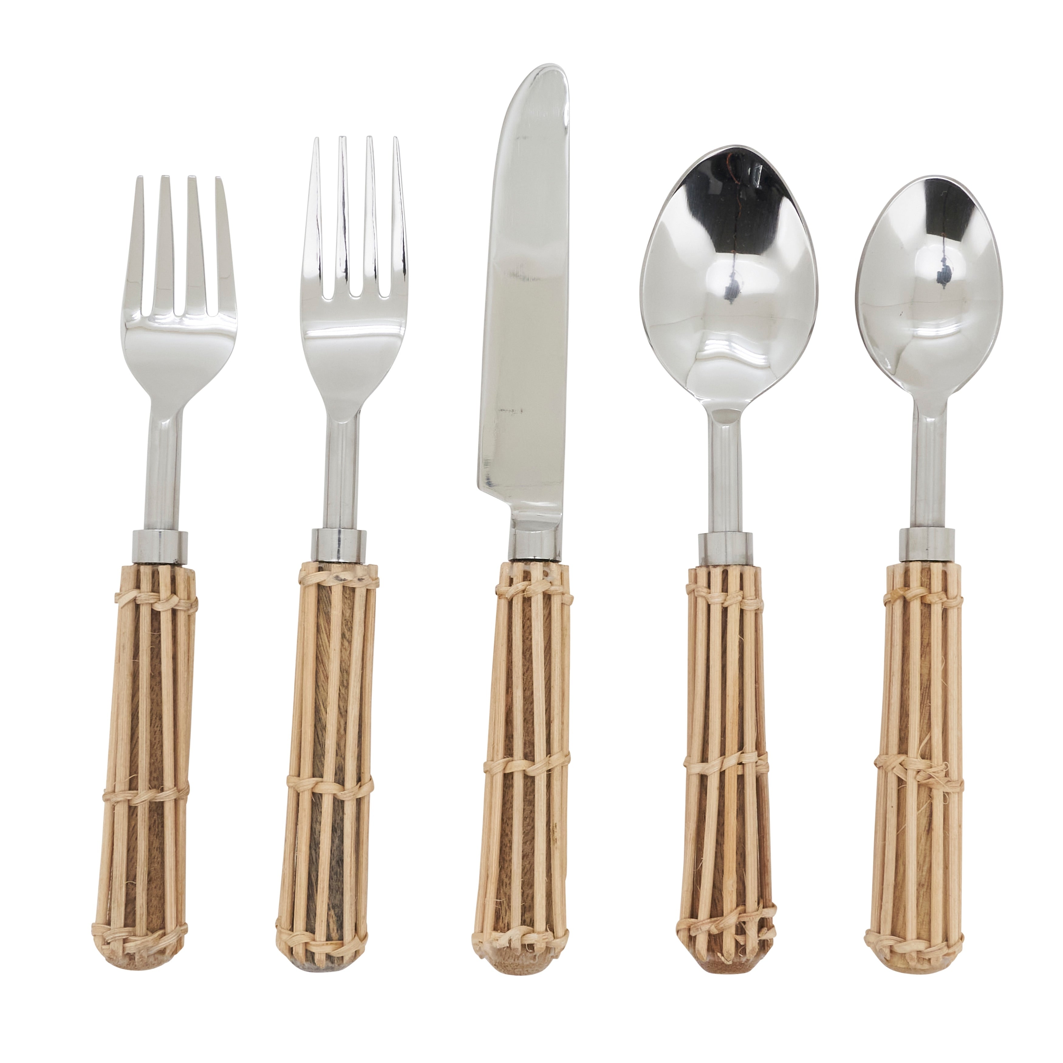 Wicker Handle Flatware Set Stainless Steel Dining Utensils For Everyday Entertaining