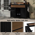 52 W Wicker Outdoor Bar Cart On Wheels With Extended Plastic Wood Top And Storage Cabinet