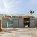 Wicker Rattan Outdoor Storage Cabinet With Fridge Space Patio Bar Cabinet With Adjustable Shelves Drawers For Garden Kitchen