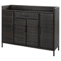Wicker Rattan Outdoor Storage Cabinet With Glass Top Patio Bar Table With Adjustable Shelves For Patio Backyard Garden
