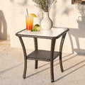 Wicker Rattan Side Table With Built In Glass 19.68 H X 19.68 D X 19.68 W