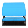Wicker Ratten Patio Double Sunbed Outdoor Sun Lounger With Adjustable Backrest And Hidden Side Table