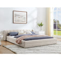Wide Edge Chenille Fabric Grounded Queen Size Platform Bed With Headboard