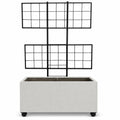 Wide Smooth Polystone Rectangular Planter With Steel Trellis And Wheels