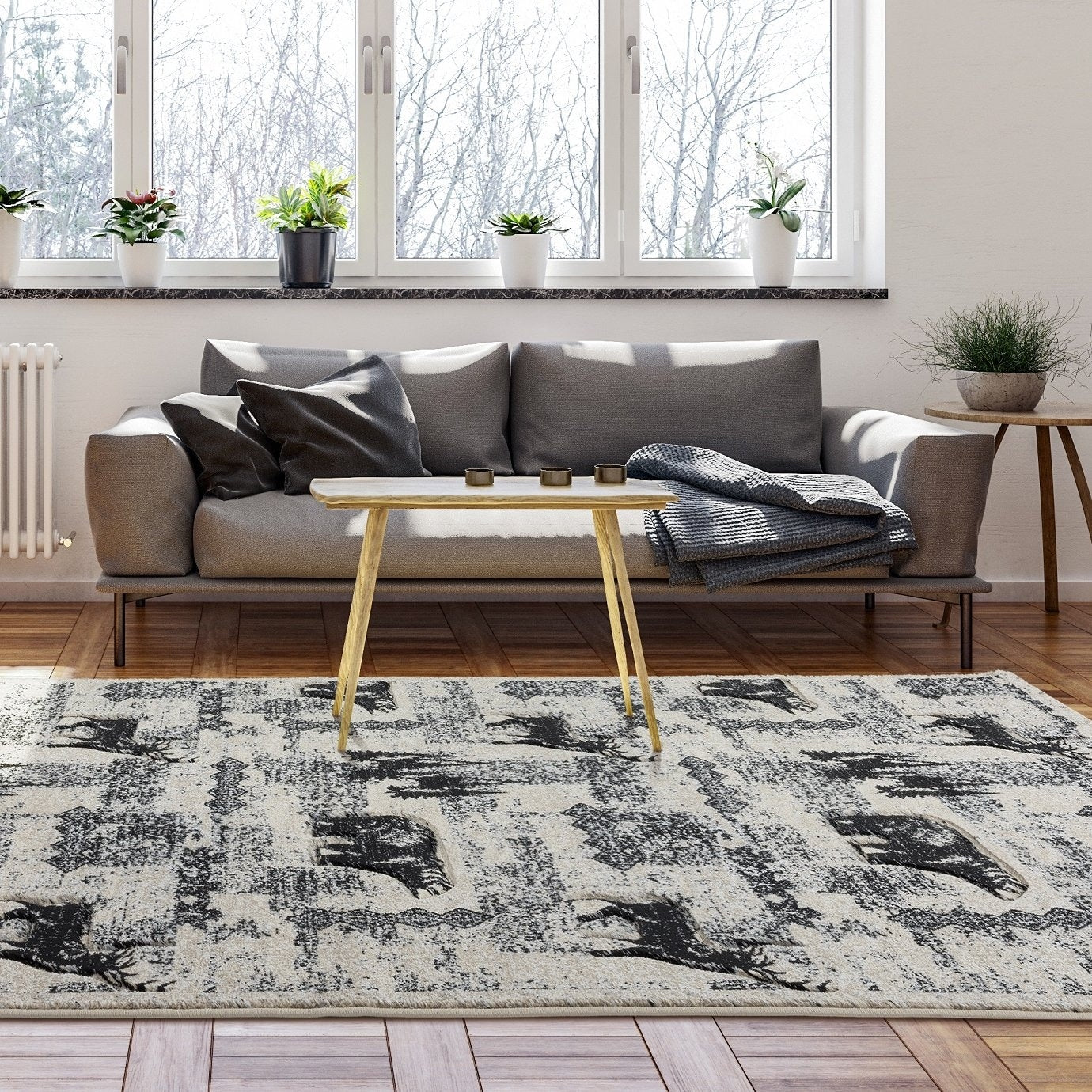 Wild Life Collection Beige Black Area Rug