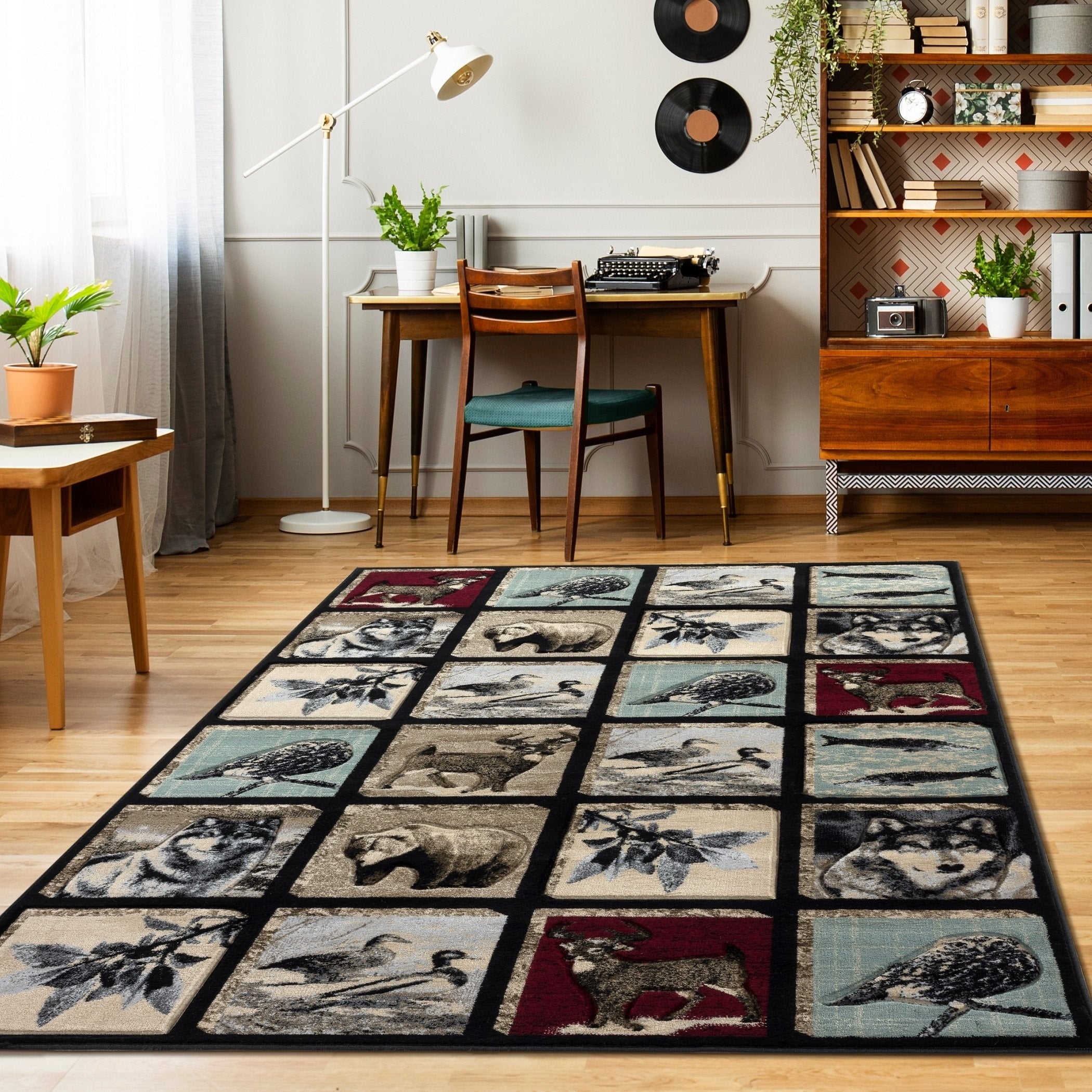Wild Life Collection Black Beige Area Rug