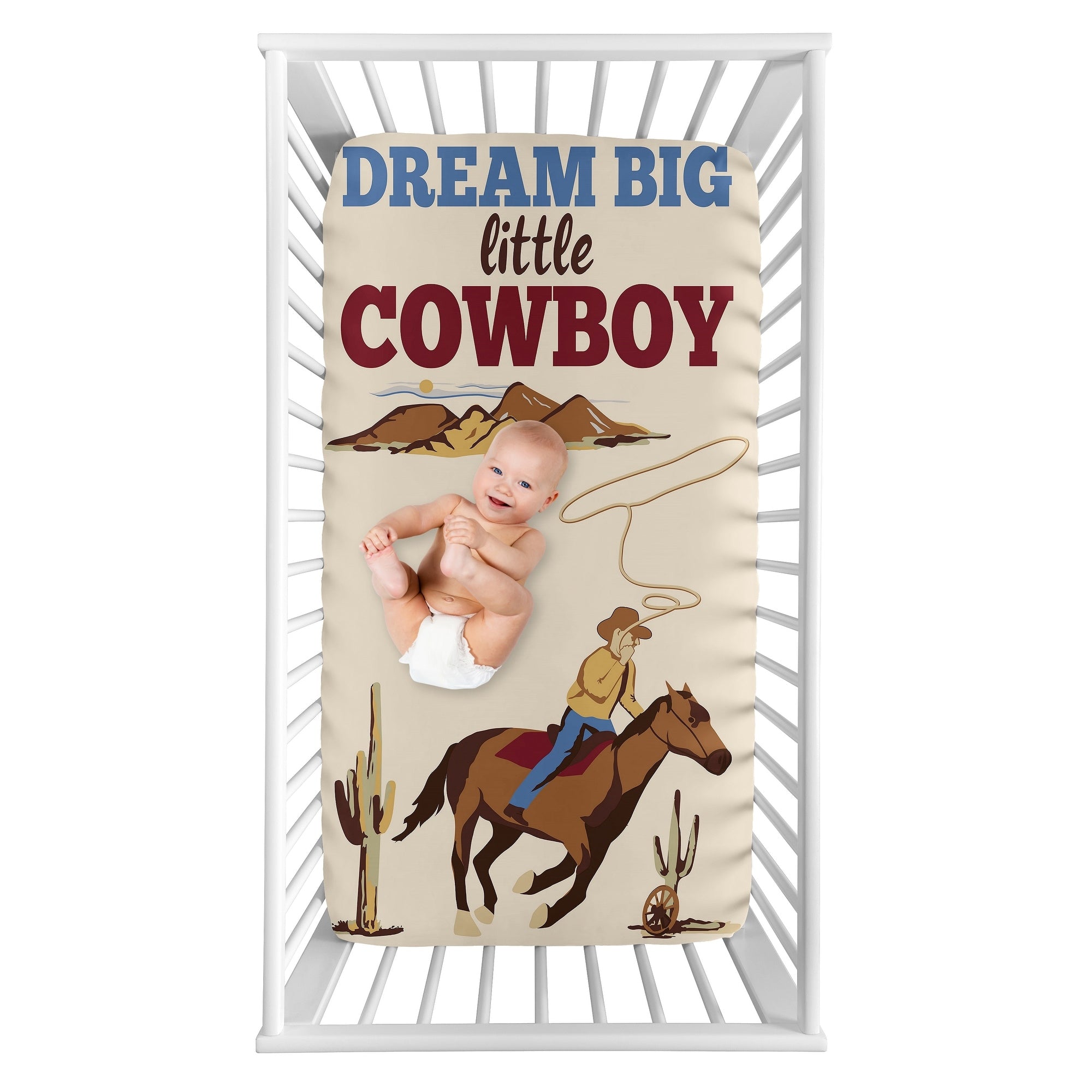 Wild West Cowboy Collection Boy Photo Op Fitted Crib Sheet Red Blue And Tan Western Southern Country Horse