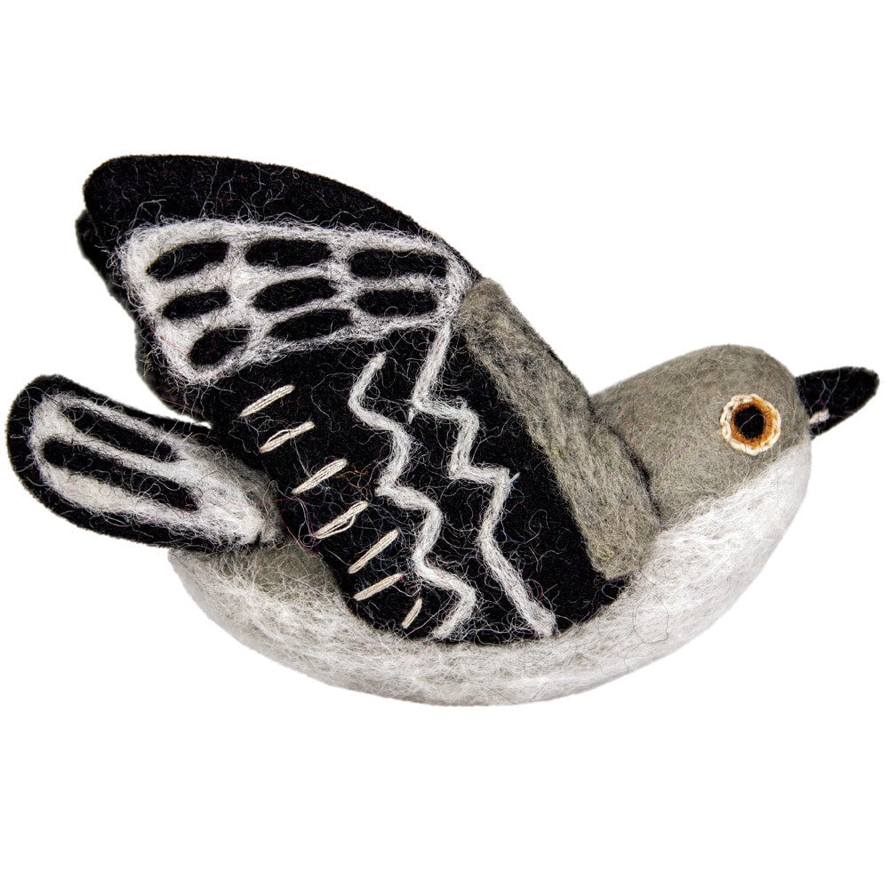 Handmade Wild Woolies Felt Bird Garden Ornament Mockingbird Nepal N A