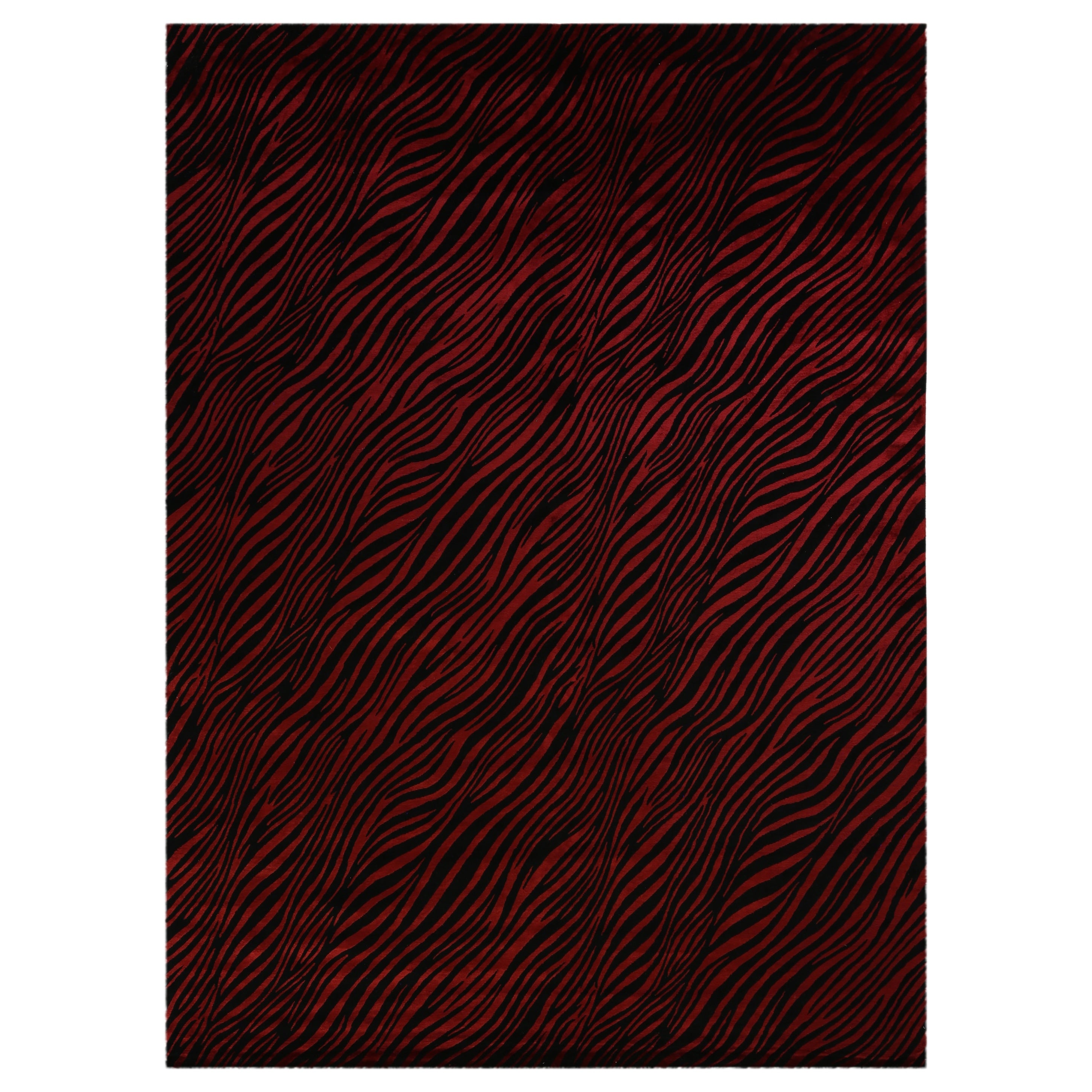 Wilderness Hand Knotted Wool Bamboo Silk Black Red Area Rug 56 X 8