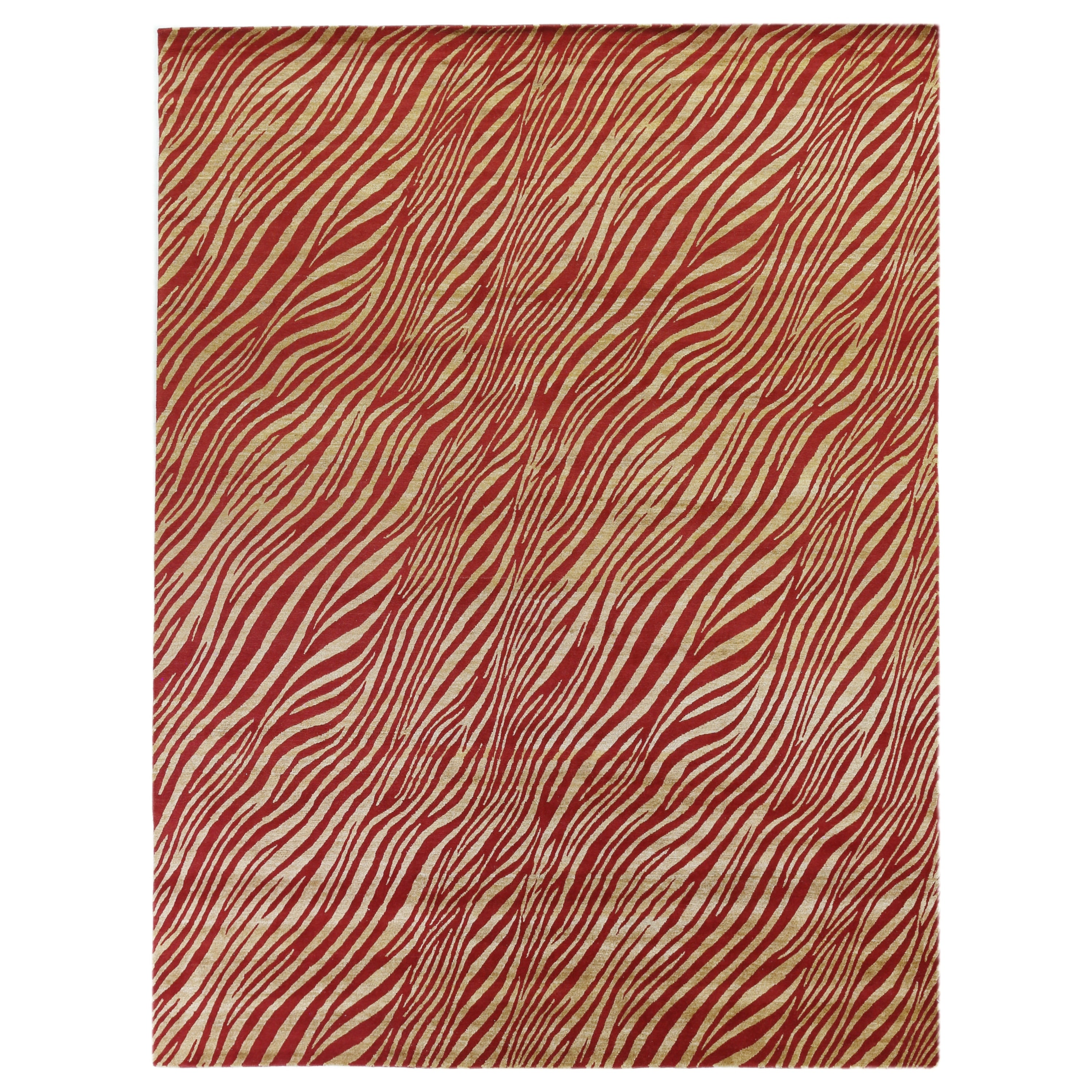 Wilderness Hand Knotted Wool Bamboo Silk Red Gold Area Rug 86 X 116