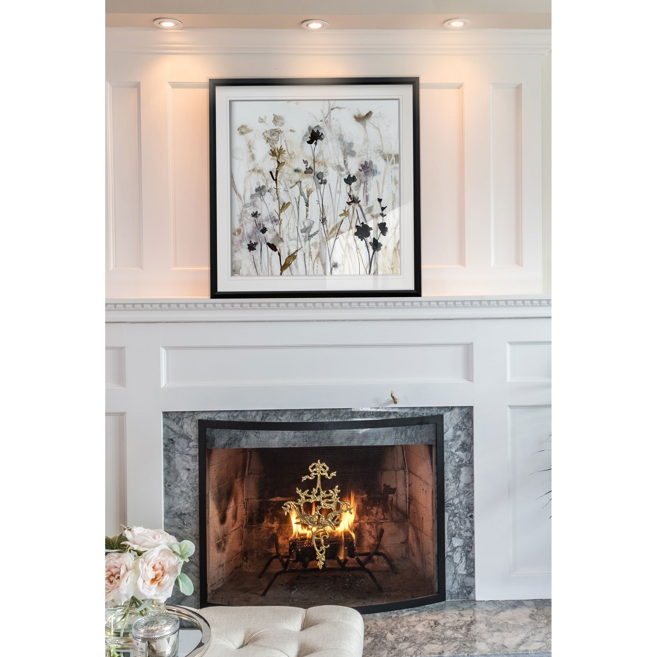 Wildflower Mist I Custom Framed Print Blue White Grey Yellow Green Silver Gold
