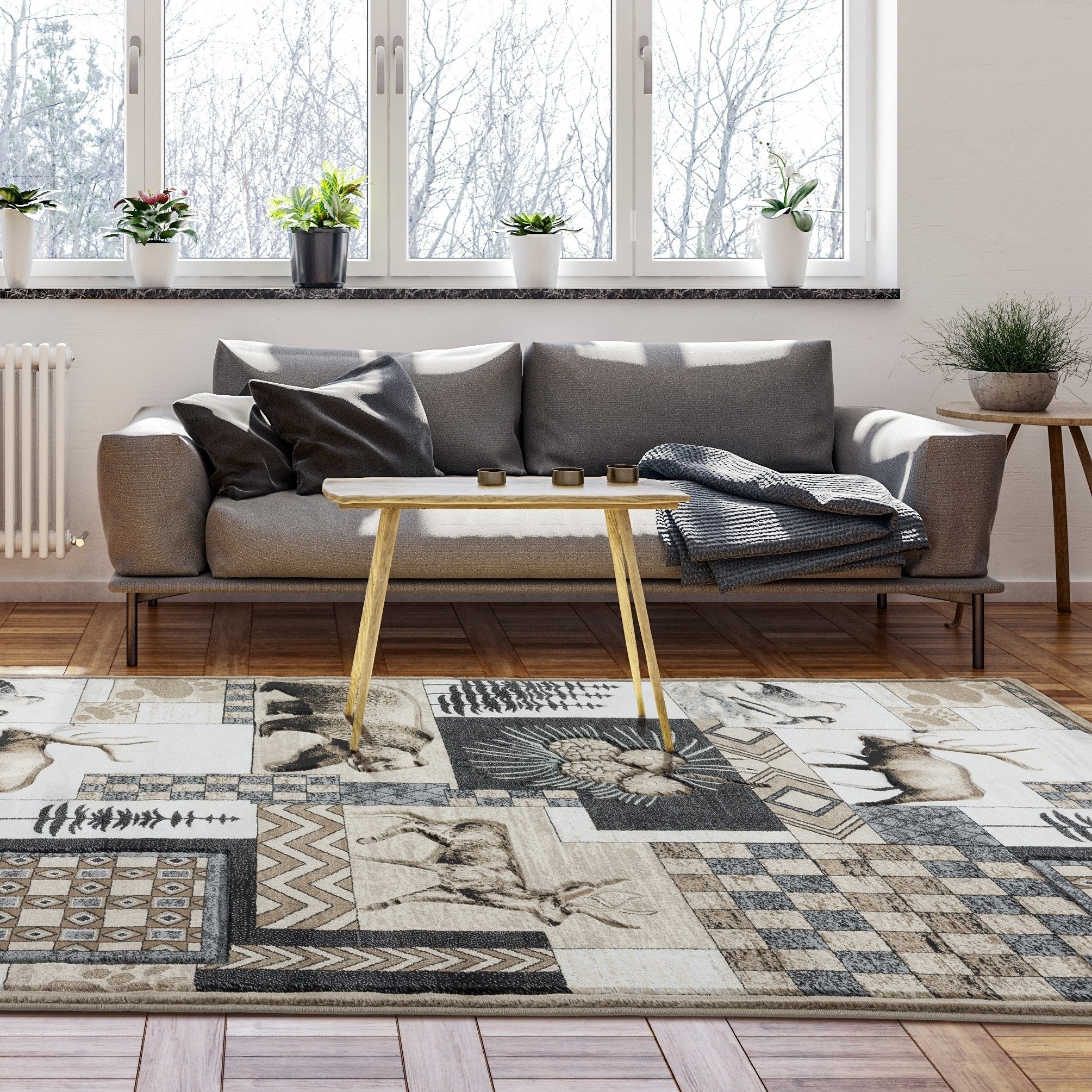 Wild Life Collection Beige Dark Grey Area Rug
