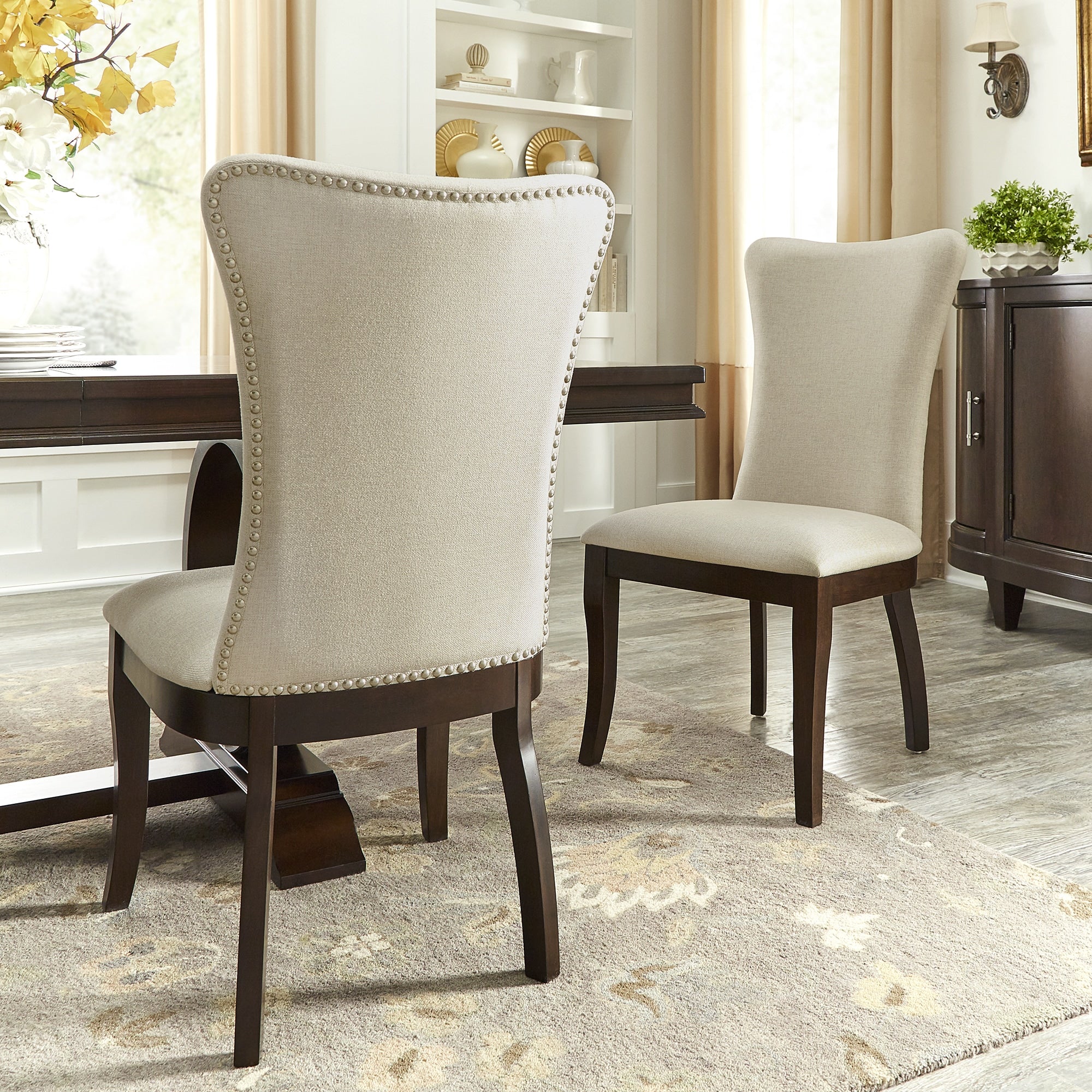 Willa Beige Fabric Wingback Dining Chairs With Nailhead Trim Set Of 2 By Inspire Q Classic