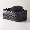 Willa Woven Black Leather Laundry Hamper