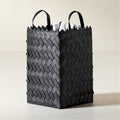 Willa Woven Black Leather Storage Basket Medium