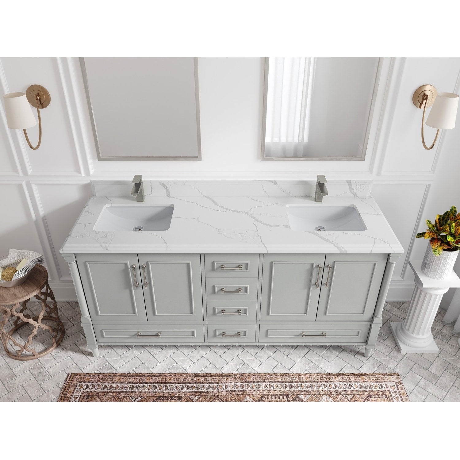 72 X 22 Aberdeen Double Bowl Sink Bathroom Vanity With 2 In Quartz
