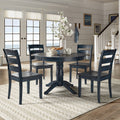 Wilmington Ii Round Pedestal Base Antique Dark Denim 5 Piece Dining Set By Inspire Q Classic