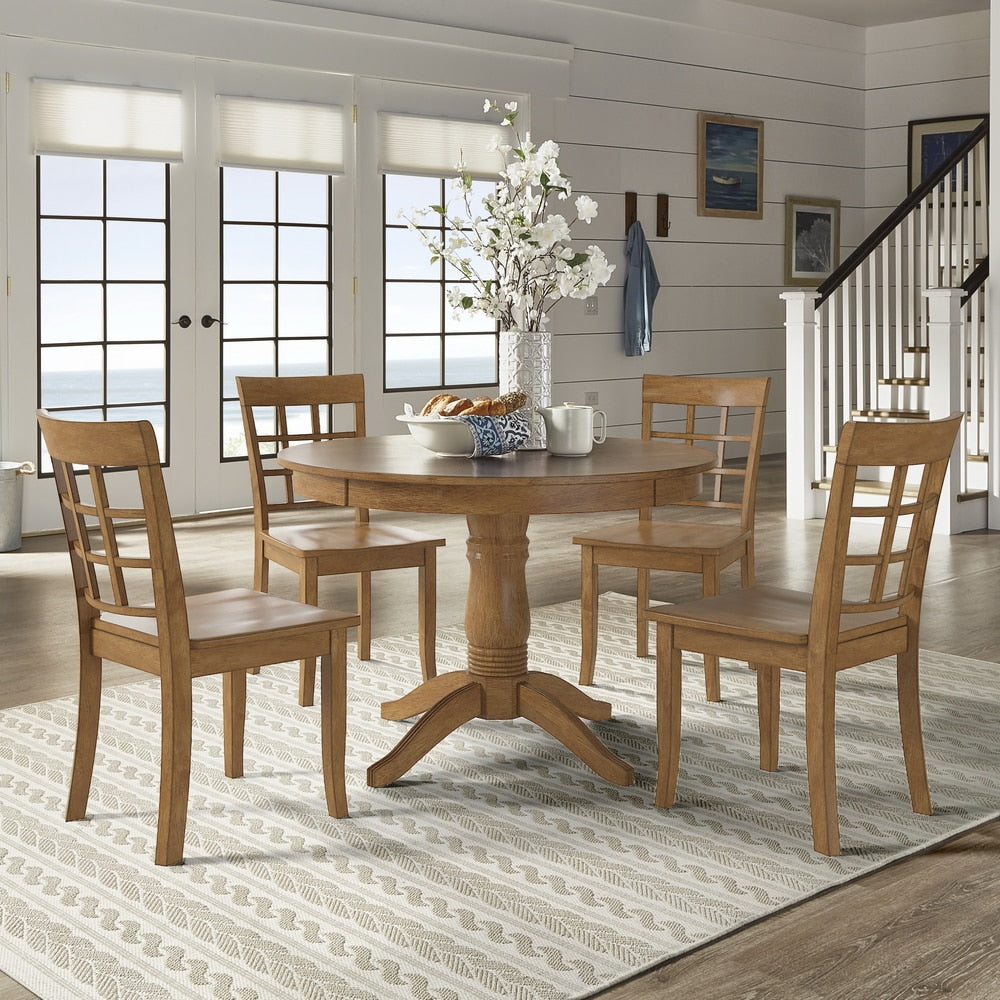 Wilmington Ii Round Pedestal Base Oak Finish 5 Piece Dining Set By Inspire Q Classic
