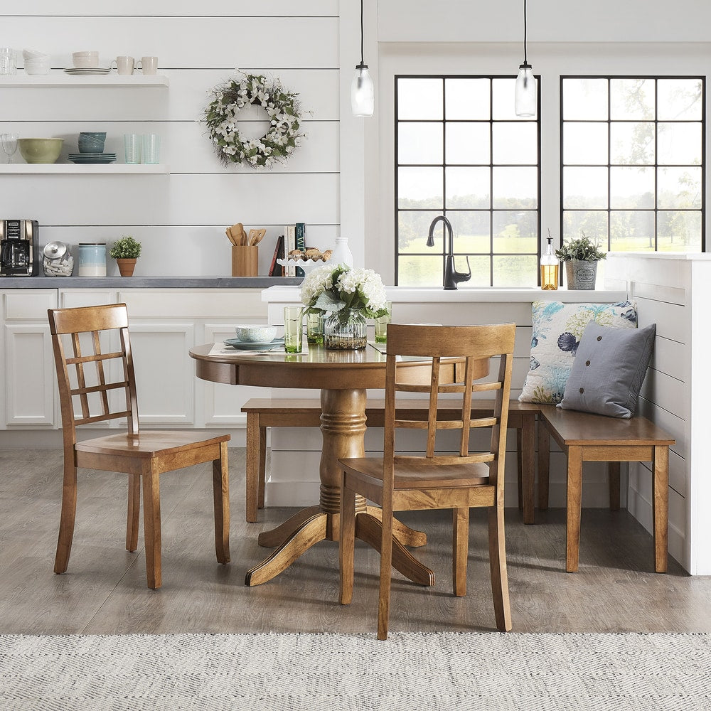 Wilmington Ii Round Pedestal Base Oak Finish Breakfast Nook Set By Inspire Q Classic