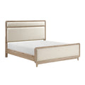 Wily Queen Size Bed Cream Beige Chenille Upholstery Natural Brown