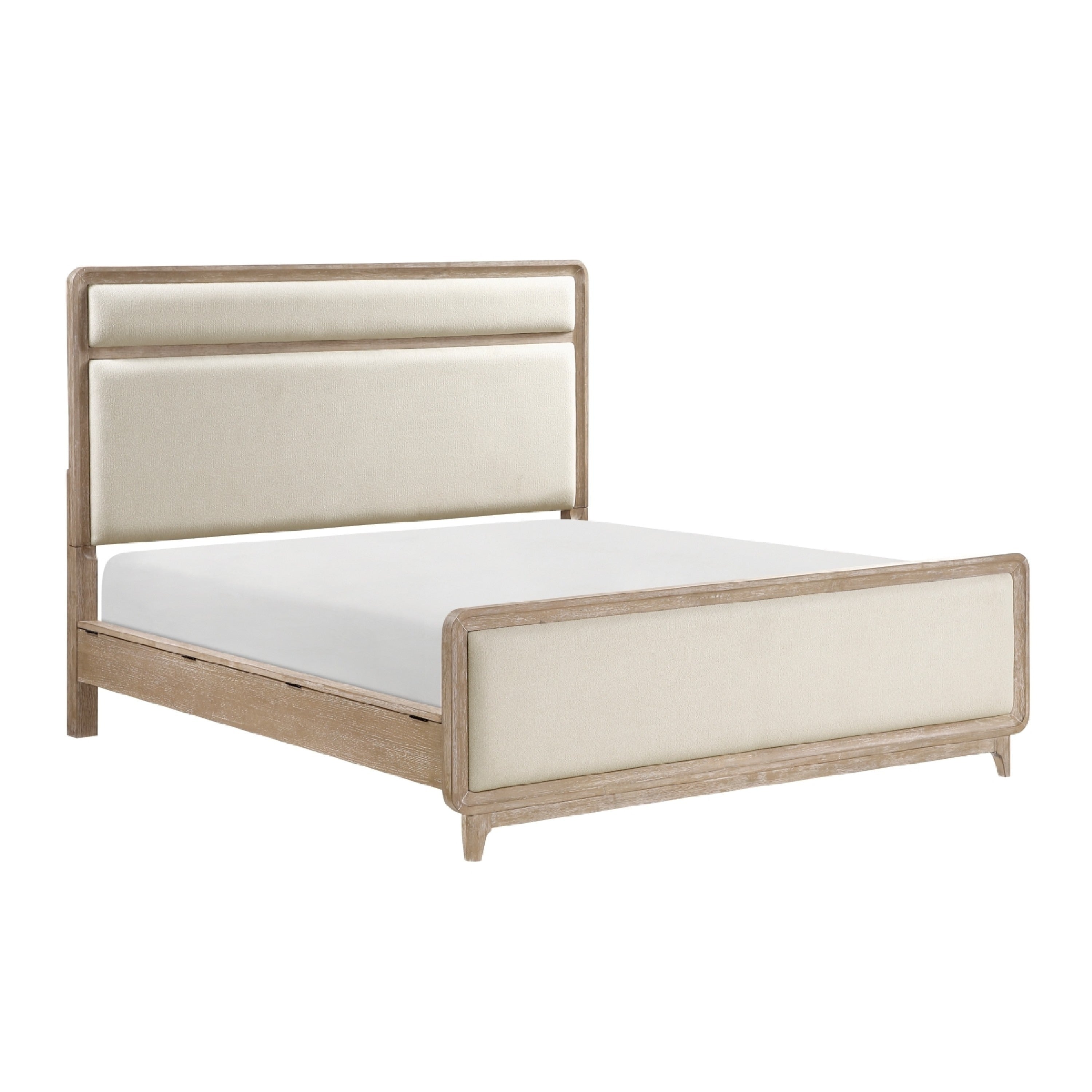 Wily Queen Size Bed Cream Beige Chenille Upholstery Natural Brown