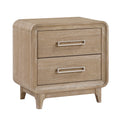 Wily Retro Nightstand 2 Drawers With Nickel Bar Handles Natural Brown