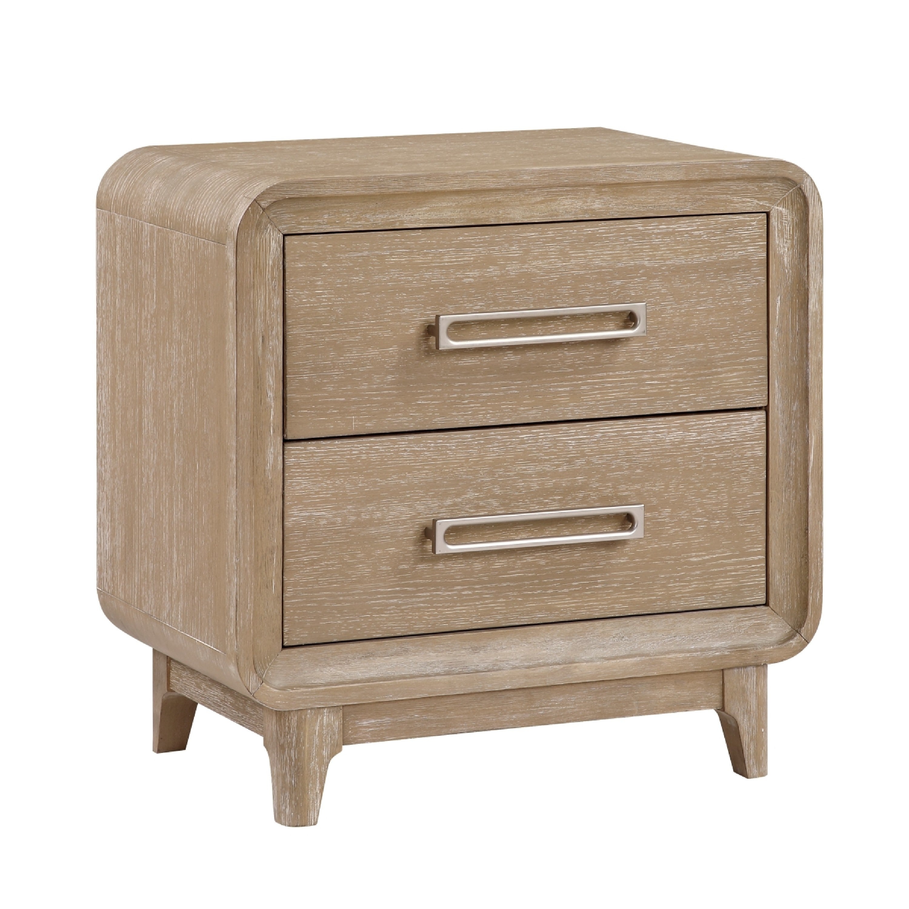 Wily Retro Nightstand 2 Drawers With Nickel Bar Handles Natural Brown