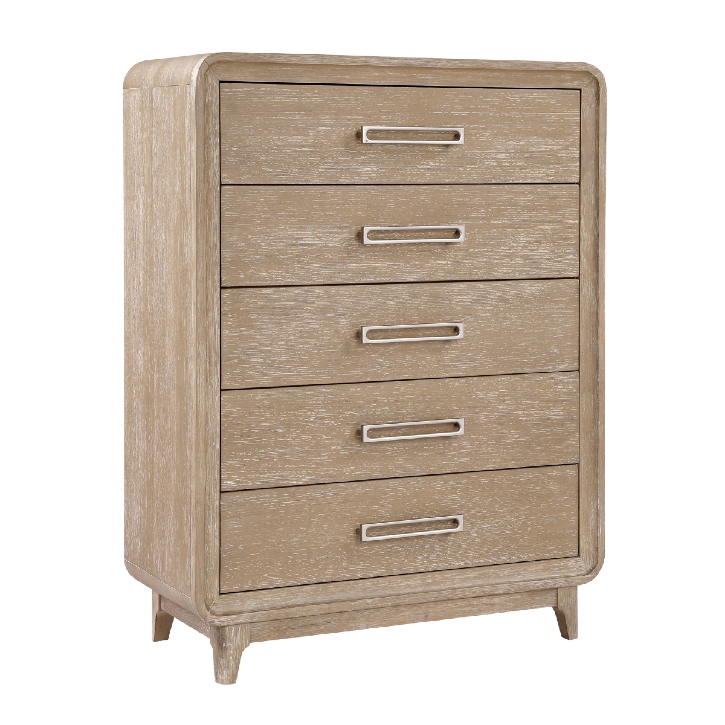 Wily Tall Dresser Chest 5 Drawers With Nickel Bar Handles Natural Brown