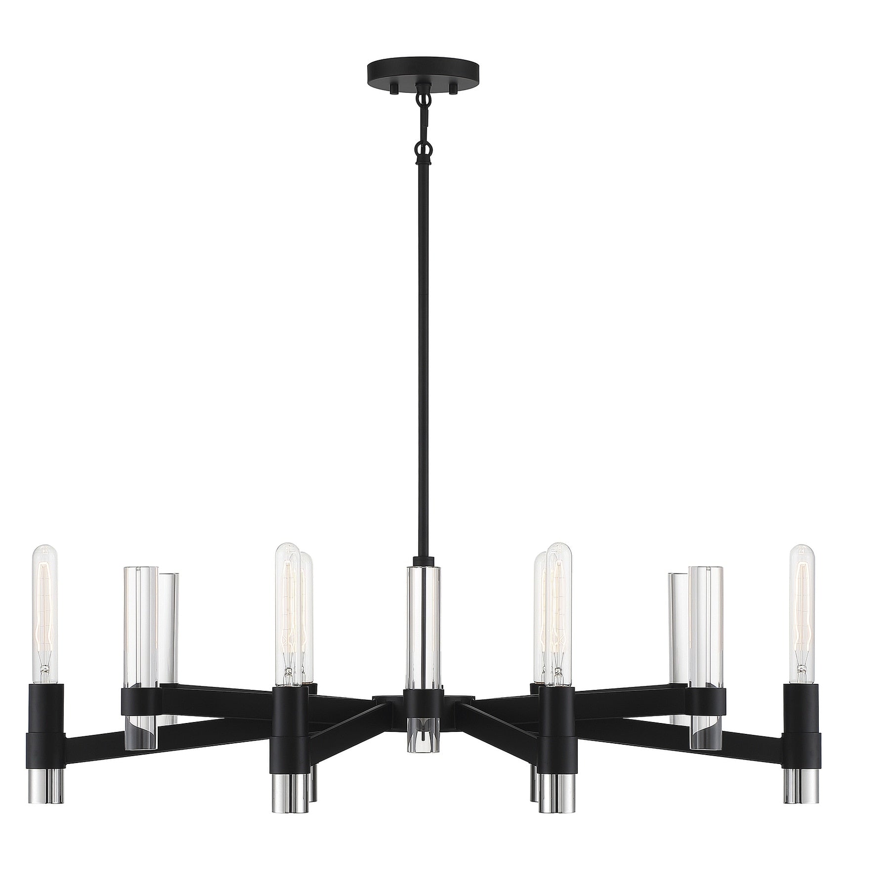 Windamere 6 Light Linear Chandelier In Textured Black With Polished Nickel Accents