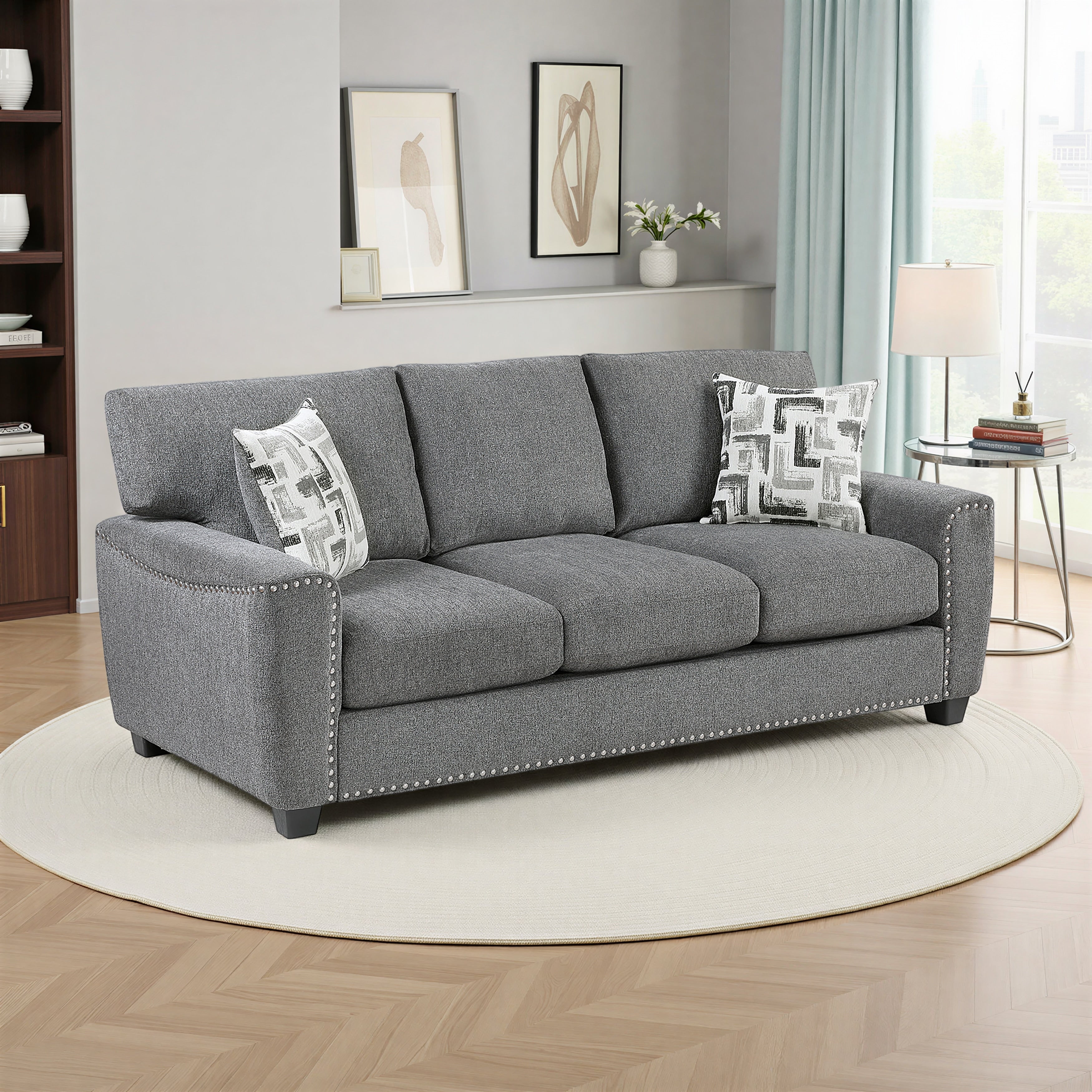 Windsor 89 Chenille Living Room Sofa With Nailhead Trim