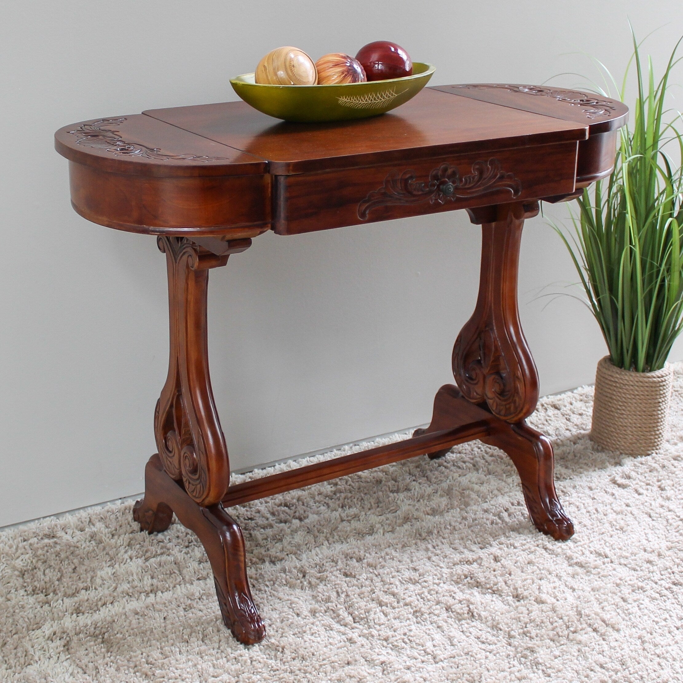 International Caravan Windsor Carved Writing Table With Drawers