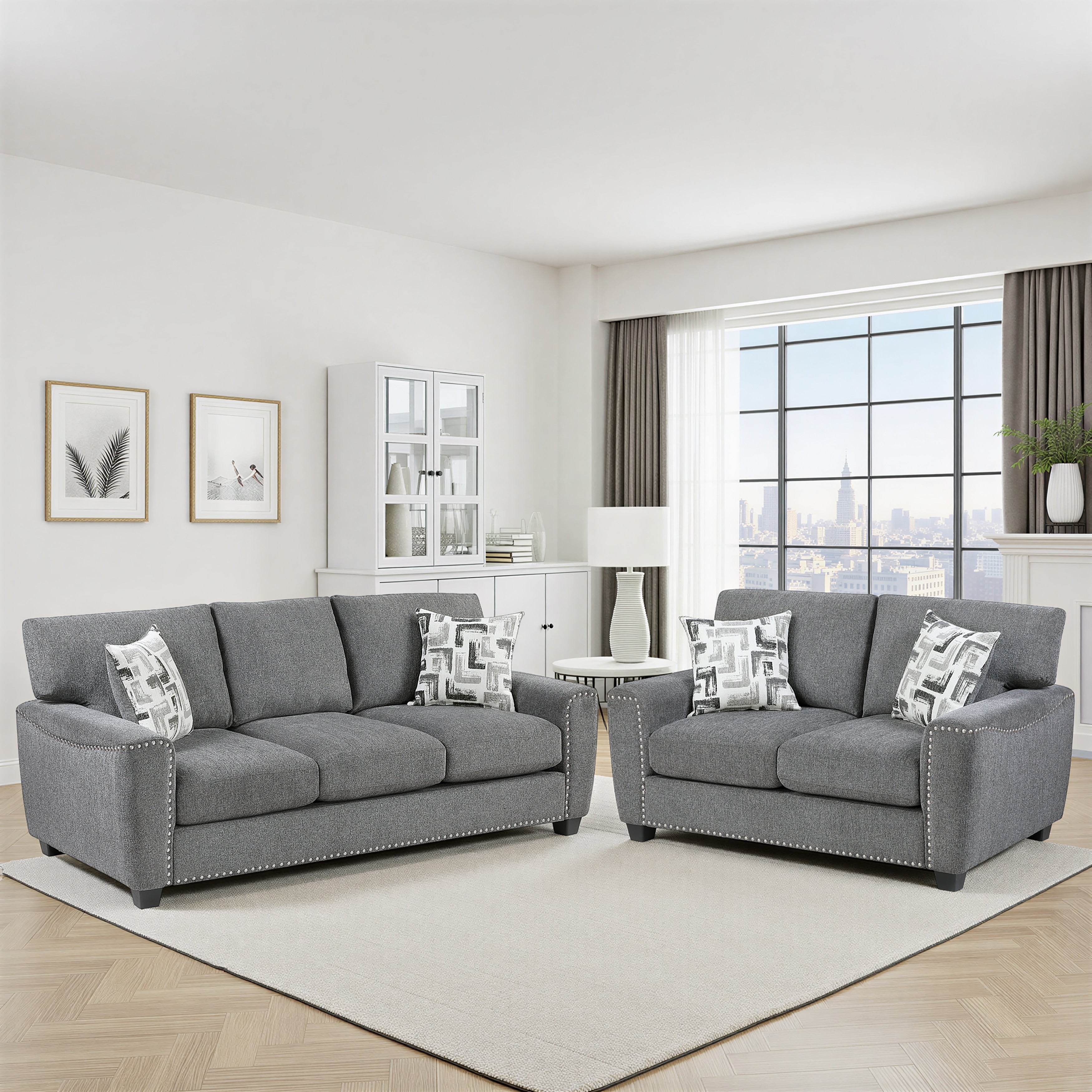Windsor Chenille 2 Piece Living Room Sofa Set With Nailhead Trim