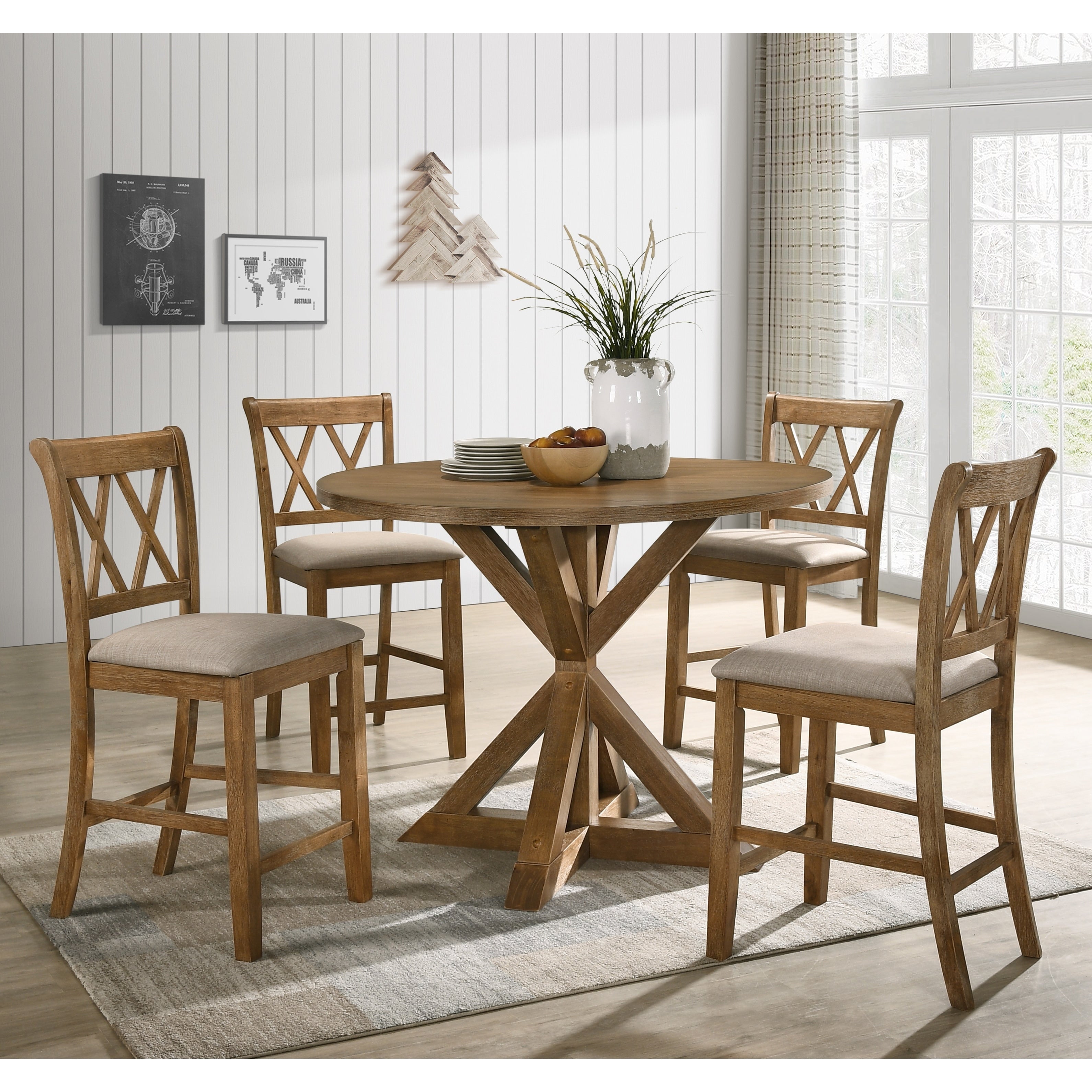 Windvale Cross Buck Wood 5 Piece Counter Height Dining Set