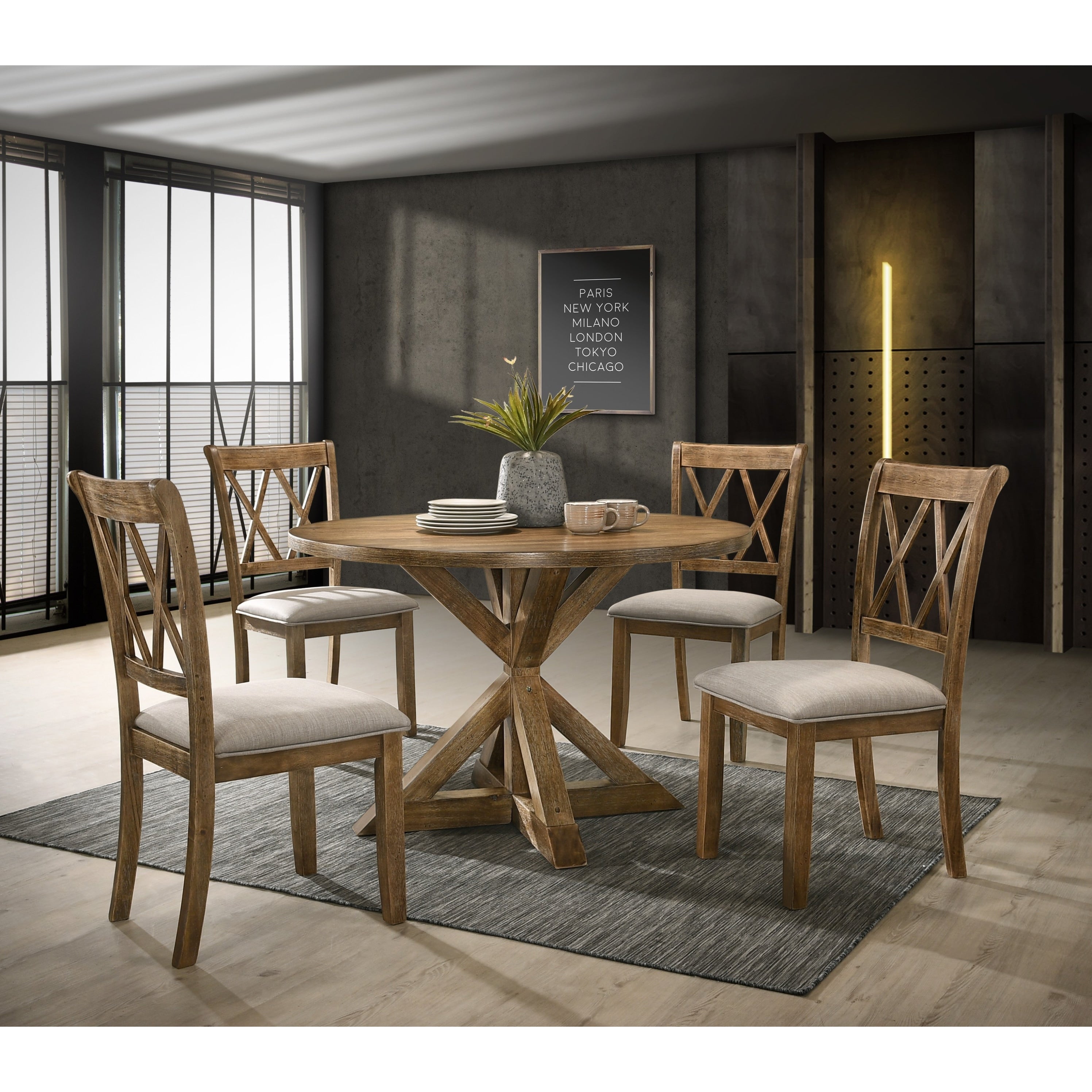 Windvale Cross Buck Wood 5 Piece Dining Set