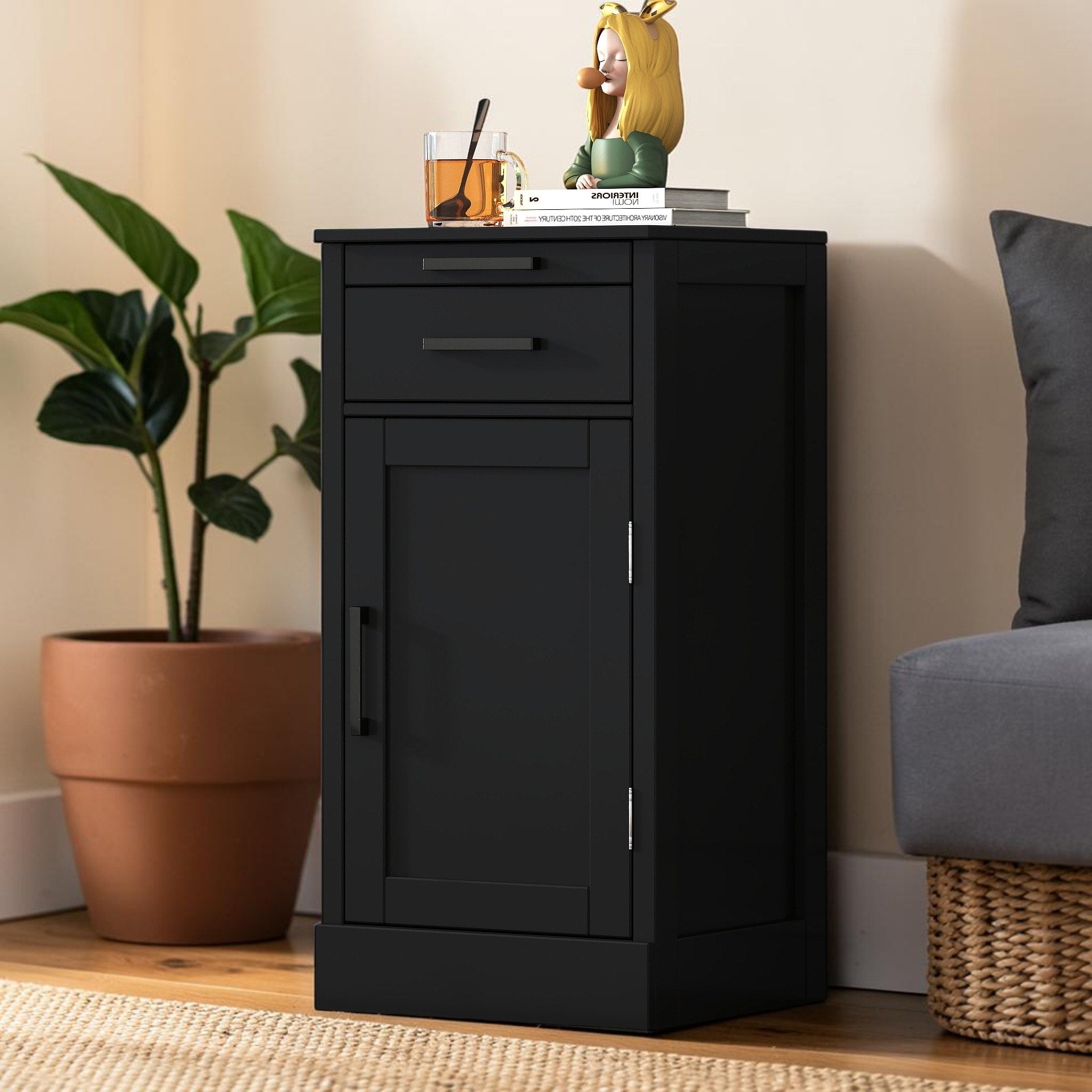 Wine Bar Cabinet With Hutch Buffet Storage Cabinet With Drawer And Shelves For Dining Room
