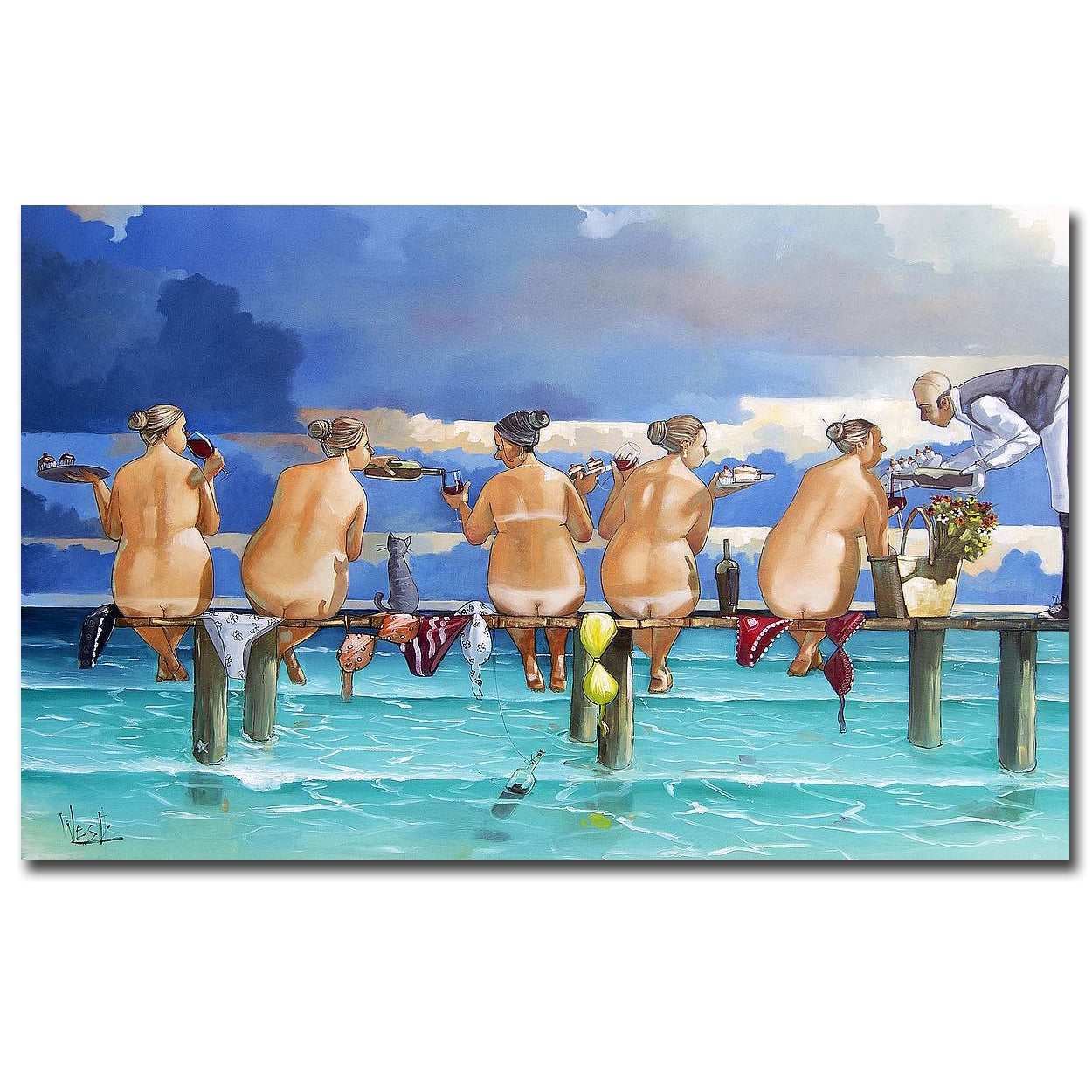 Wine On The Jetty By Ronald West Gallery Wrapped Canvas Giclee Art 15 In X 24 In
