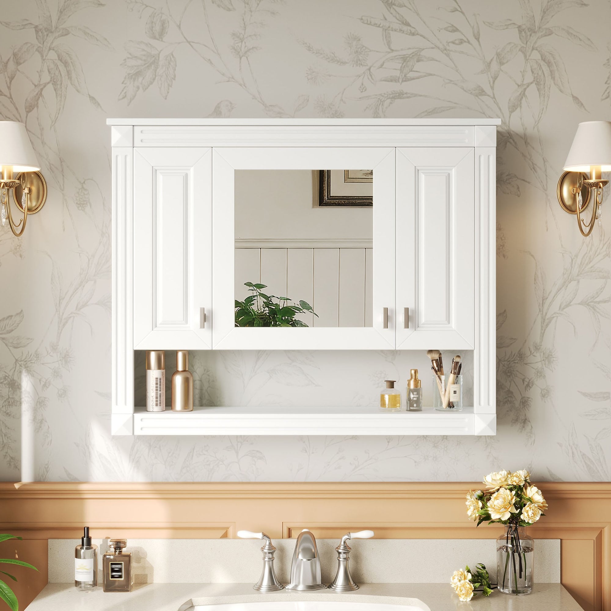 Winslow 35 Modern Wall Mounted Medicine Cabinet With Adjustable Shelves Open Storage And Hd Mirrored Doors By Gdfstudio