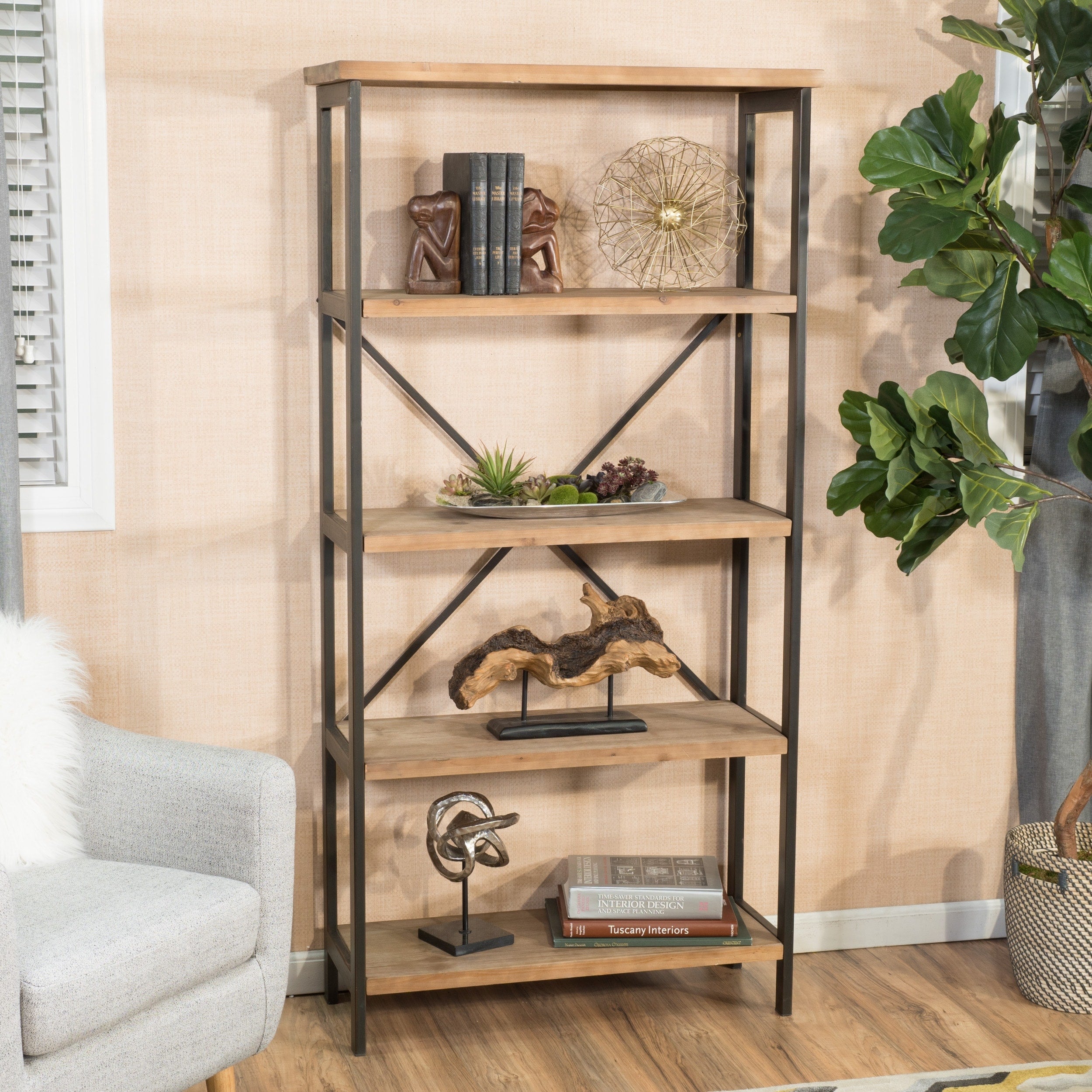 Perth 5 Shelf Industrial Bookcase By Christopher Knight Home
