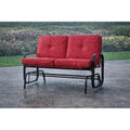 Winston 2 Person Brown Steel Outdoor Loveseat Glider With Polyester Red Cushion N A